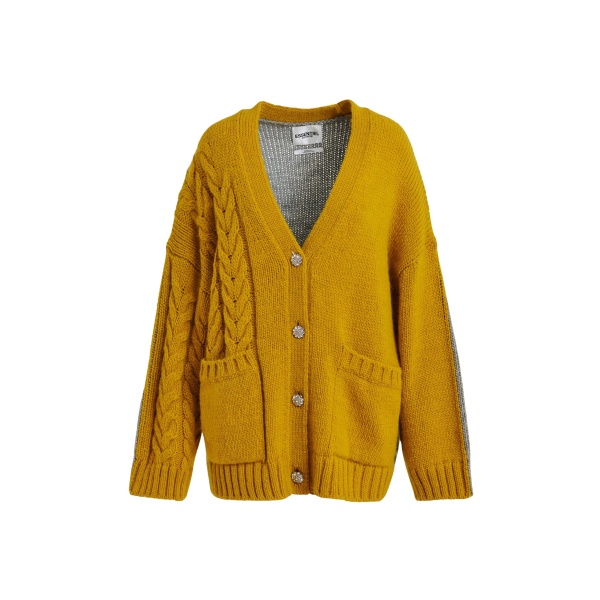 Essentiel Antwerp Ochre and grey wool-blend cardigan with contrasting back - Essentiel Antwerp Knitwear - Colorful Belgian Design - Shop at Luxury Shoes 
