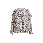 Essentiel Antwerp Off-white and black floral top with ruffle detail - Essentiel Antwerp Tops - Colorful Belgian Design - Shop at Luxury Shoes 