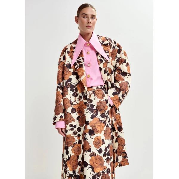 Essentiel Antwerp Off-white and brown double-breasted coat - Essentiel Antwerp Coats - Colorful Belgian Design - Shop at Luxury Shoes 