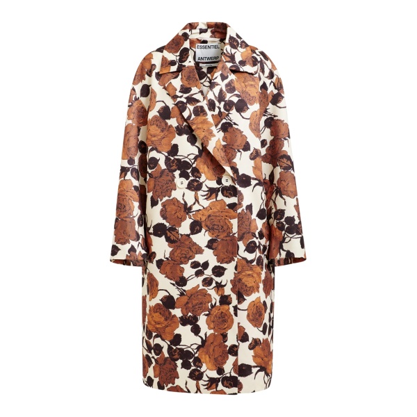 Essentiel Antwerp Off-white and brown double-breasted coat - Essentiel Antwerp Coats - Colorful Belgian Design - Shop at Luxury Shoes 