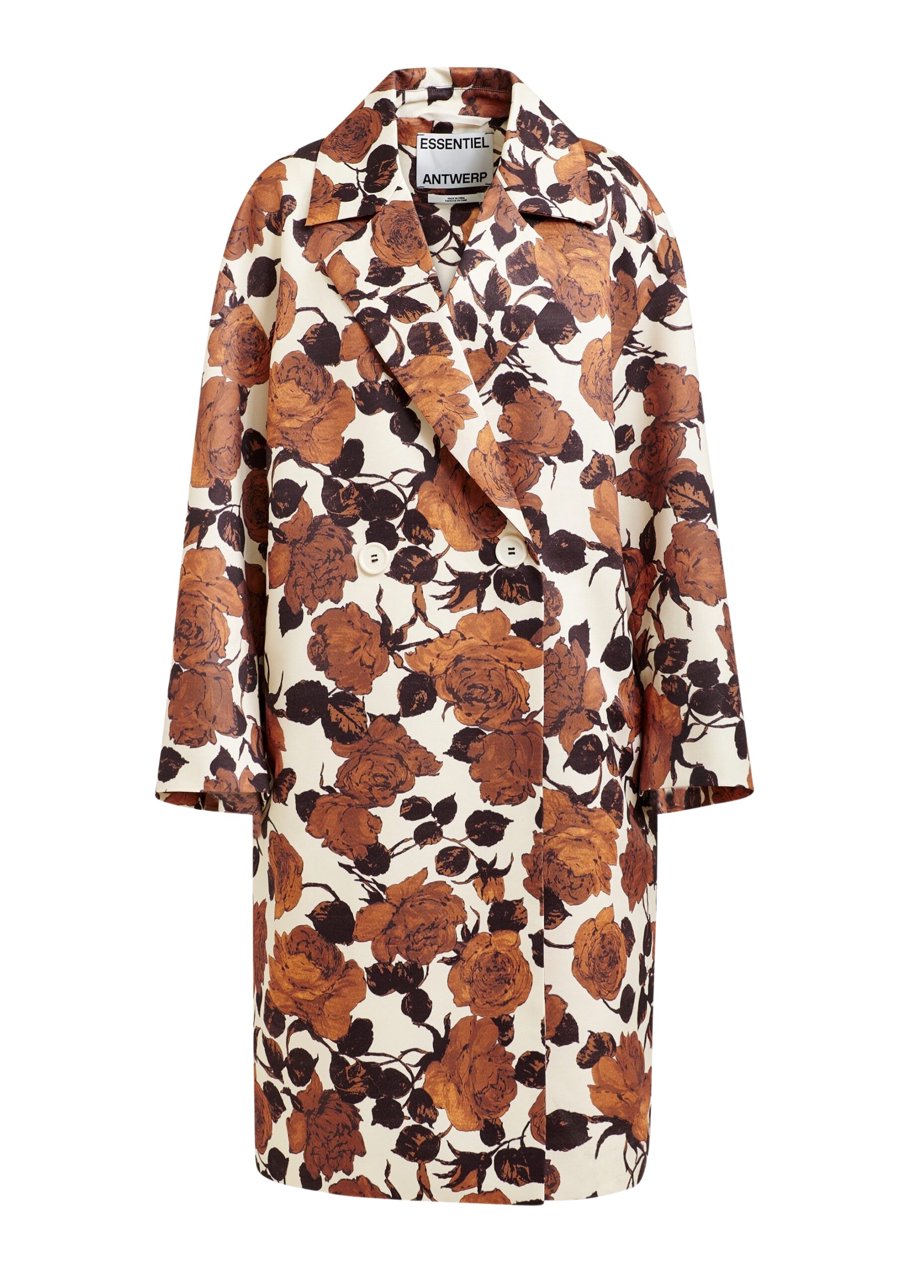 Essentiel Antwerp Off-white and brown double-breasted coat