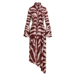 Essentiel Antwerp Off-white and burgundy asymmetric zebraprint maxi dress with pussy bow tie - Essentiel Antwerp Dresses - Colorful Belgian Design - Shop at Luxury Shoes 