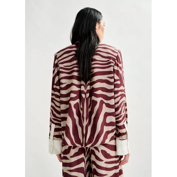 Essentiel Antwerp Off-white and burgundy zebra-jacquard shirt with rhinestone-encrushed button - Essentiel Antwerp Shirts - Colorful Belgian Design - Shop at Luxury Shoes 