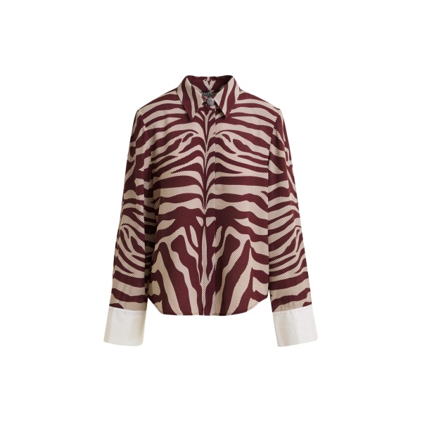 Essentiel Antwerp Off-white and burgundy zebra-jacquard shirt with rhinestone-encrushed button - Essentiel Antwerp Shirts - Colorful Belgian Design - Shop at Luxury Shoes 