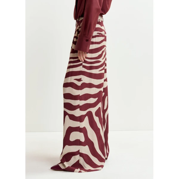 Essentiel Antwerp Off-white and burgundy zebra-print wide-leg pants - Essentiel Antwerp Pants - Colorful Belgian Design - Shop at Luxury Shoes 
