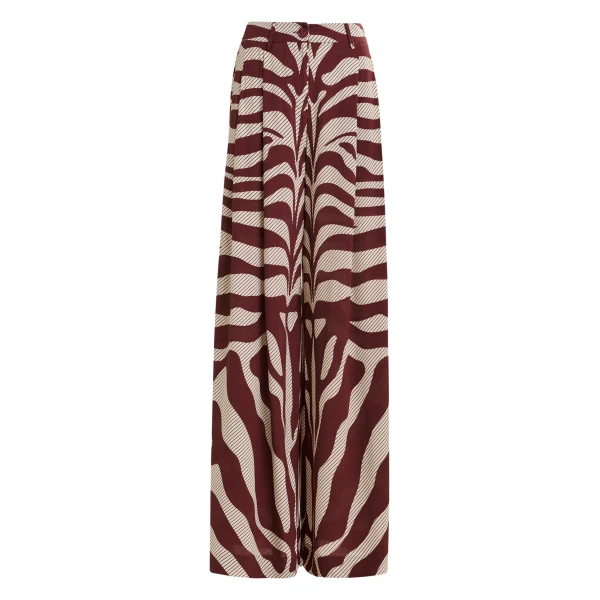 Essentiel Antwerp Off-white and burgundy zebra-print wide-leg pants - Essentiel Antwerp Pants - Colorful Belgian Design - Shop at Luxury Shoes 