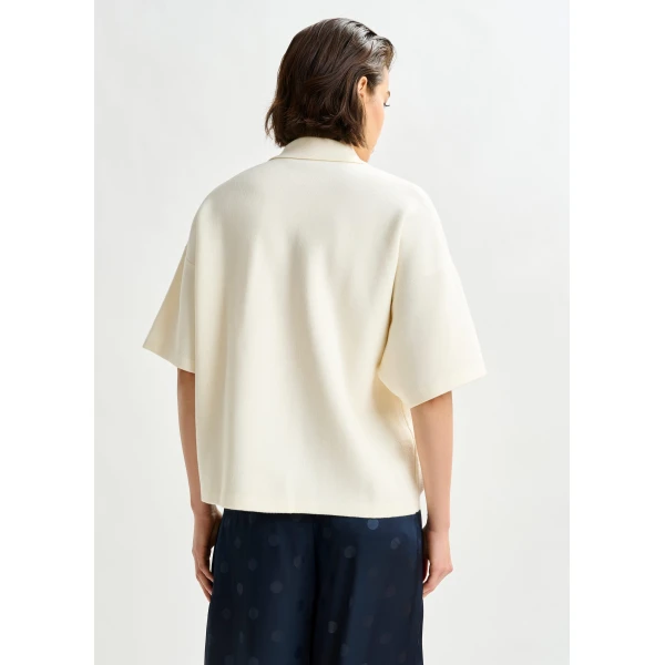 Essentiel Antwerp Off-white and grey polo top with bead embellishments - Essentiel Antwerp Tops - Colorful Belgian Design - Shop at Luxury Shoes 