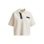 Essentiel Antwerp Off-white and grey polo top with bead embellishments - Essentiel Antwerp Tops - Colorful Belgian Design - Shop at Luxury Shoes 
