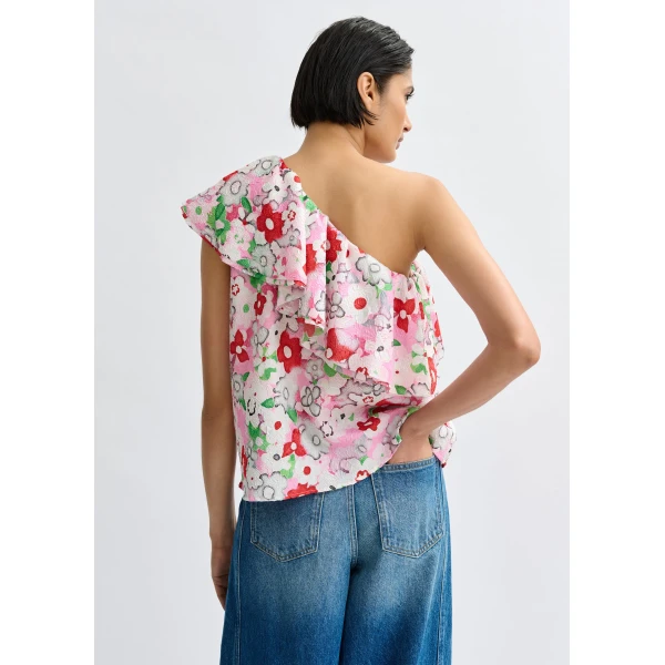 Essentiel Antwerp Off-white and multicolor asymmetric ruffle one-shoulder top - Essentiel Antwerp Tops - Colorful Belgian Design - Shop at Luxury Shoes 