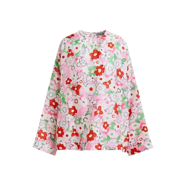 Essentiel Antwerp Off-white and multicolor floral jacquard top - Essentiel Antwerp Tops - Colorful Belgian Design - Shop at Luxury Shoes 