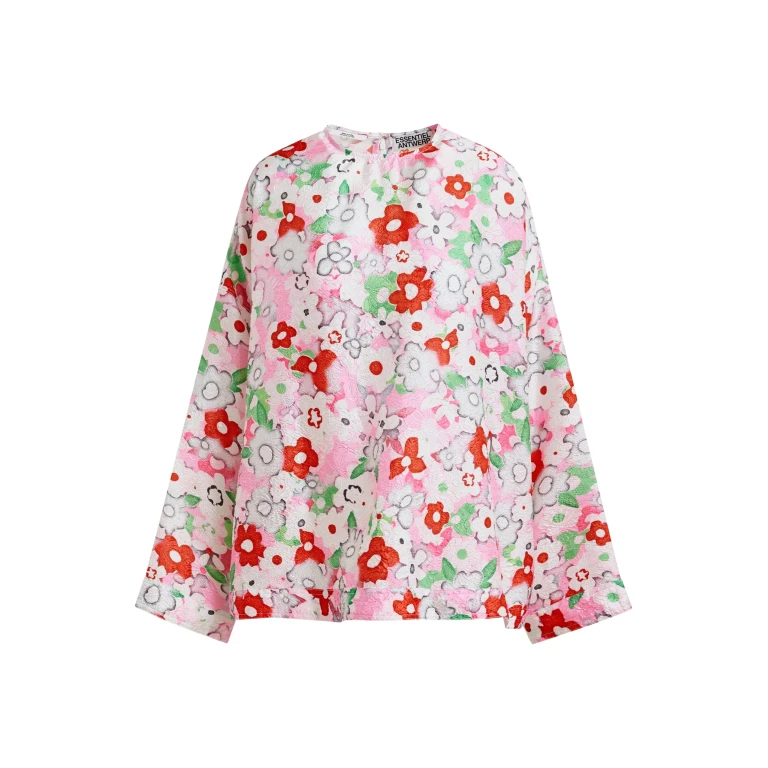 Essentiel Antwerp Off-white and multicolor floral jacquard top - Essentiel Antwerp Tops - Colorful Belgian Design - Shop at Luxury Shoes 