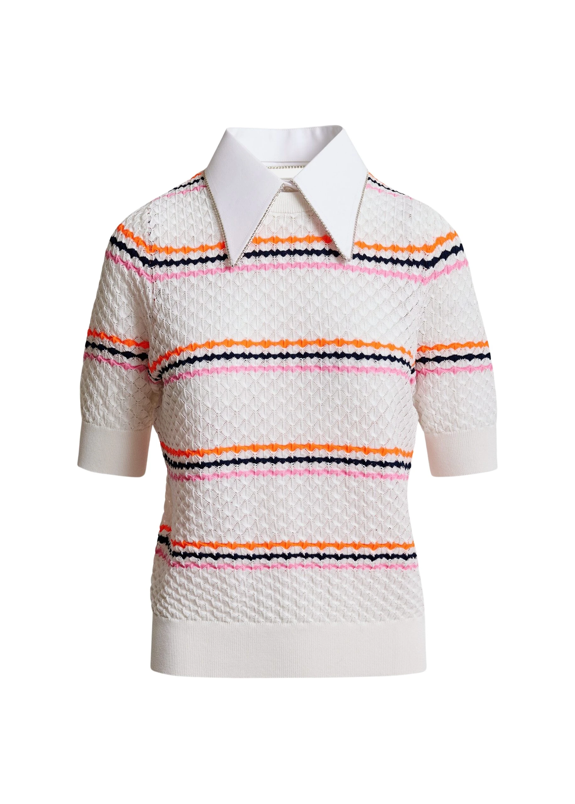 Off-white-and-multicolor-striped-honeycomb-knit-polo-with-rhinestone-embellished-detachable-collar-Essentiel-Antwerp-Tops-scaled17126_nobg Essentiel Antwerp Off-white and multicolor striped honeycomb knit polo with rhinestone-embellished detachable collar - Essentiel Antwerp Tops - Colorful Belgian Design - Shop at Luxury Shoes