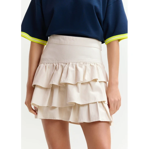 Essentiel Antwerp Off-white cotton miniskirt with ruffle details - Essentiel Antwerp Skirts - Colorful Belgian Design - Shop at Luxury Shoes 