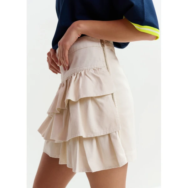 Essentiel Antwerp Off-white cotton miniskirt with ruffle details - Essentiel Antwerp Skirts - Colorful Belgian Design - Shop at Luxury Shoes 