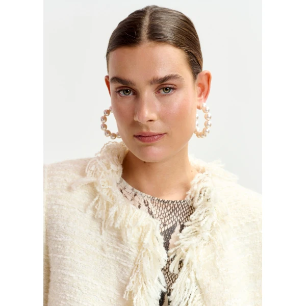Essentiel Antwerp Off-white fringed wool-blend bouclé jacket - Essentiel Antwerp Jackets - Colorful Belgian Design - Shop at Luxury Shoes 