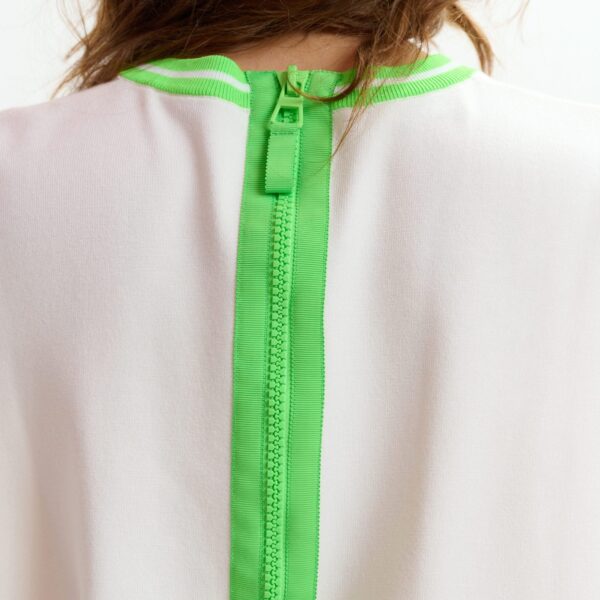 Essentiel Antwerp Off-white knit T-shirt with light green contrasting trim, view 5