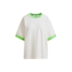 Essentiel Antwerp Off-white knit T-shirt with light green contrasting trim - Essentiel Antwerp Shirts - Colorful Belgian Design - Shop at Luxury Shoes 