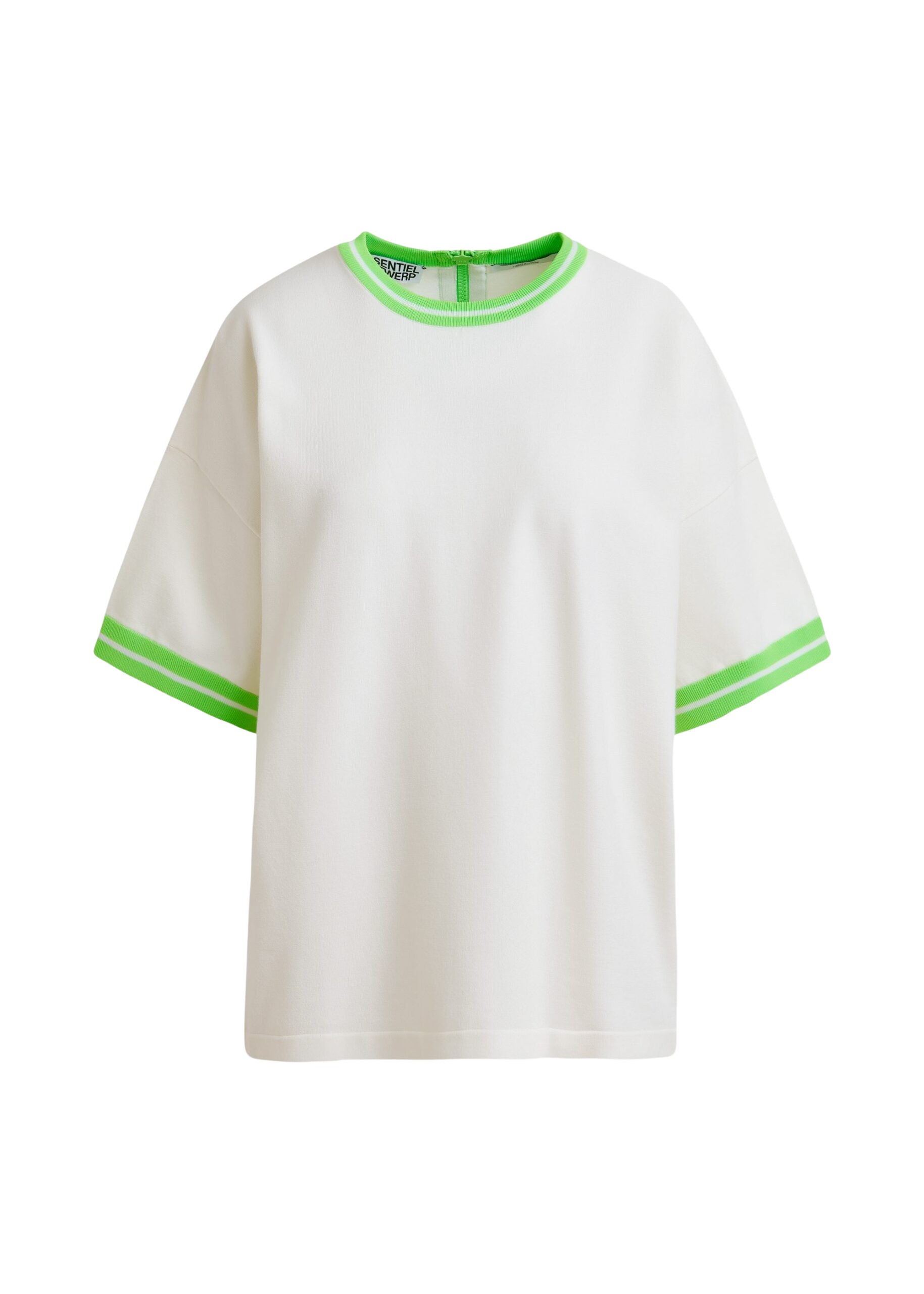 Essentiel Antwerp Off-white knit T-shirt with light green contrasting trim