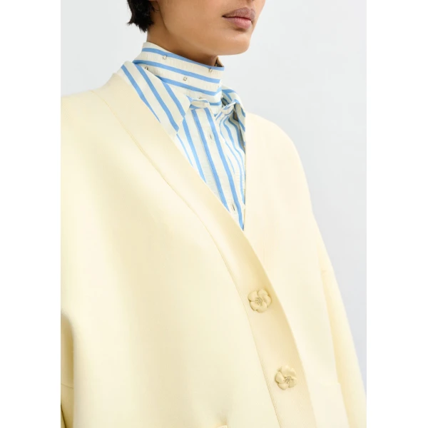 Essentiel Antwerp Off-white knit cardigan with tonal flower buttons - Essentiel Antwerp Knitwear - Colorful Belgian Design - Shop at Luxury Shoes 