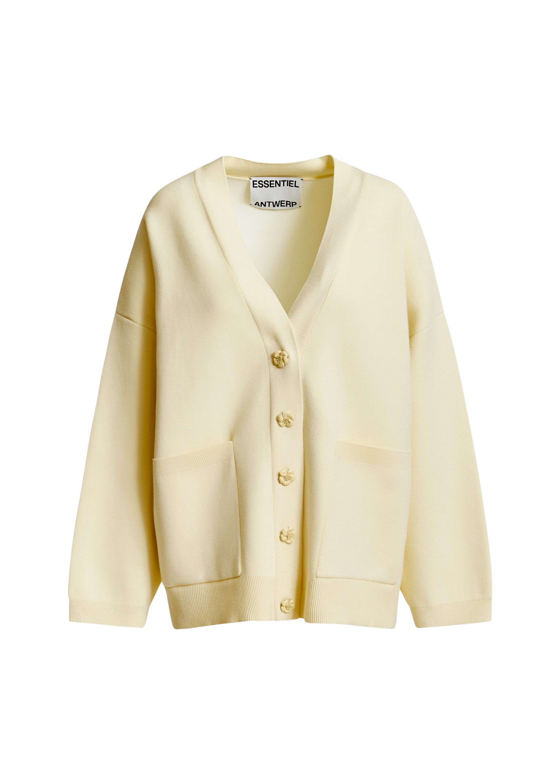 Essentiel Antwerp Off-white knit cardigan with tonal flower buttons