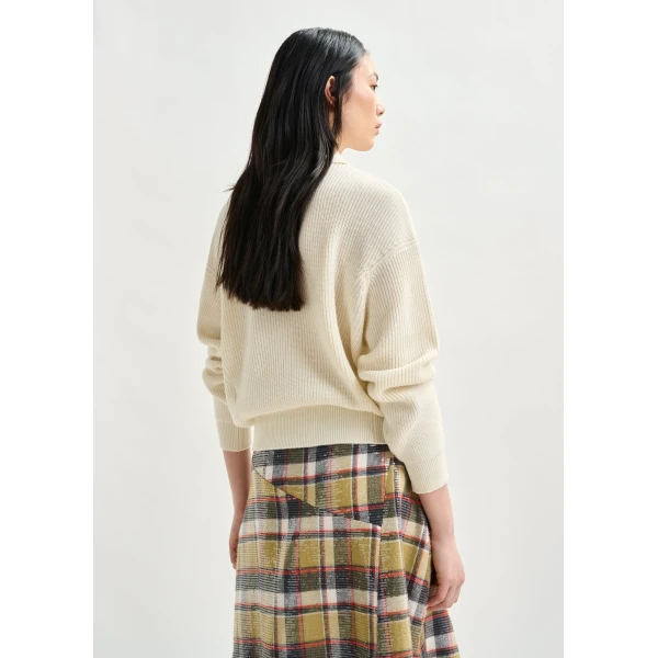 Essentiel Antwerp Off-white wool-blend polo with jewel buttons - Essentiel Antwerp Tops - Colorful Belgian Design - Shop at Luxury Shoes 