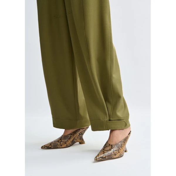 Essentiel Antwerp Olive green barrel-leg pants with twisted side seams - Essentiel Antwerp Pants - Colorful Belgian Design - Shop at Luxury Shoes 