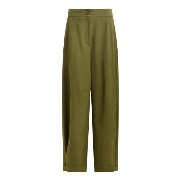 Essentiel Antwerp Olive green barrel-leg pants with twisted side seams - Essentiel Antwerp Pants - Colorful Belgian Design - Shop at Luxury Shoes 