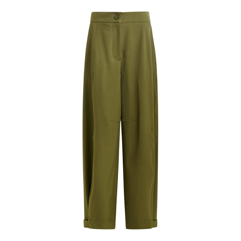Essentiel Antwerp Olive green barrel-leg pants with twisted side seams - Essentiel Antwerp Pants - Colorful Belgian Design - Shop at Luxury Shoes 