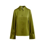 Essentiel Antwerp Olive green oversized satin shirt with button placket - Essentiel Antwerp Shirts - Colorful Belgian Design - Shop at Luxury Shoes 