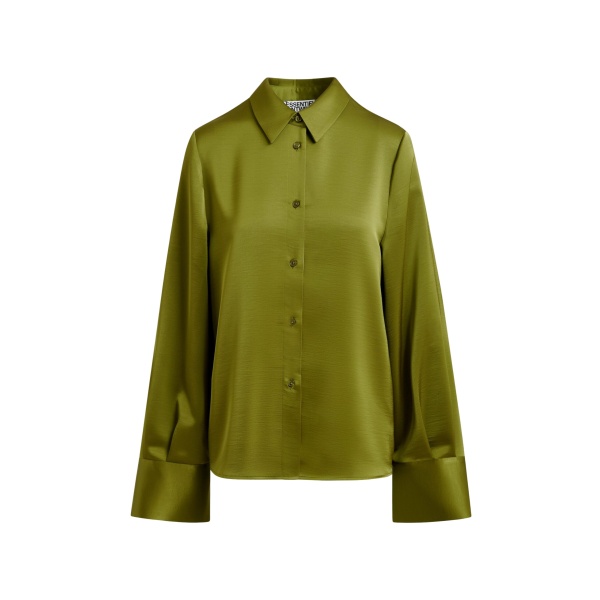 Essentiel Antwerp Olive green oversized satin shirt with button placket - Essentiel Antwerp Shirts - Colorful Belgian Design - Shop at Luxury Shoes 