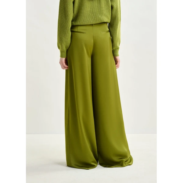 Essentiel Antwerp Olive green wide-leg satin pants - Essentiel Antwerp Pants - Colorful Belgian Design - Shop at Luxury Shoes 
