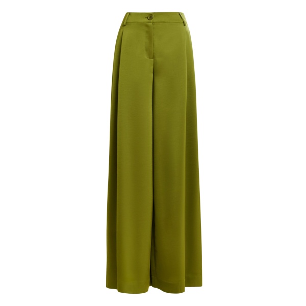 Essentiel Antwerp Olive green wide-leg satin pants - Essentiel Antwerp Pants - Colorful Belgian Design - Shop at Luxury Shoes 