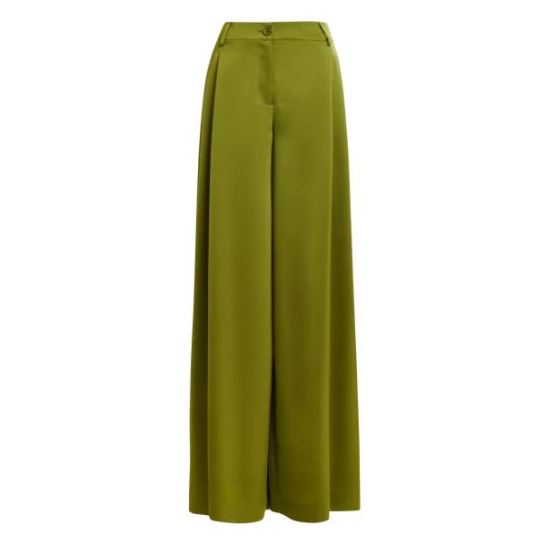 Essentiel Antwerp Olive green wide-leg satin pants - Essentiel Antwerp Pants - Colorful Belgian Design - Shop at Luxury Shoes 