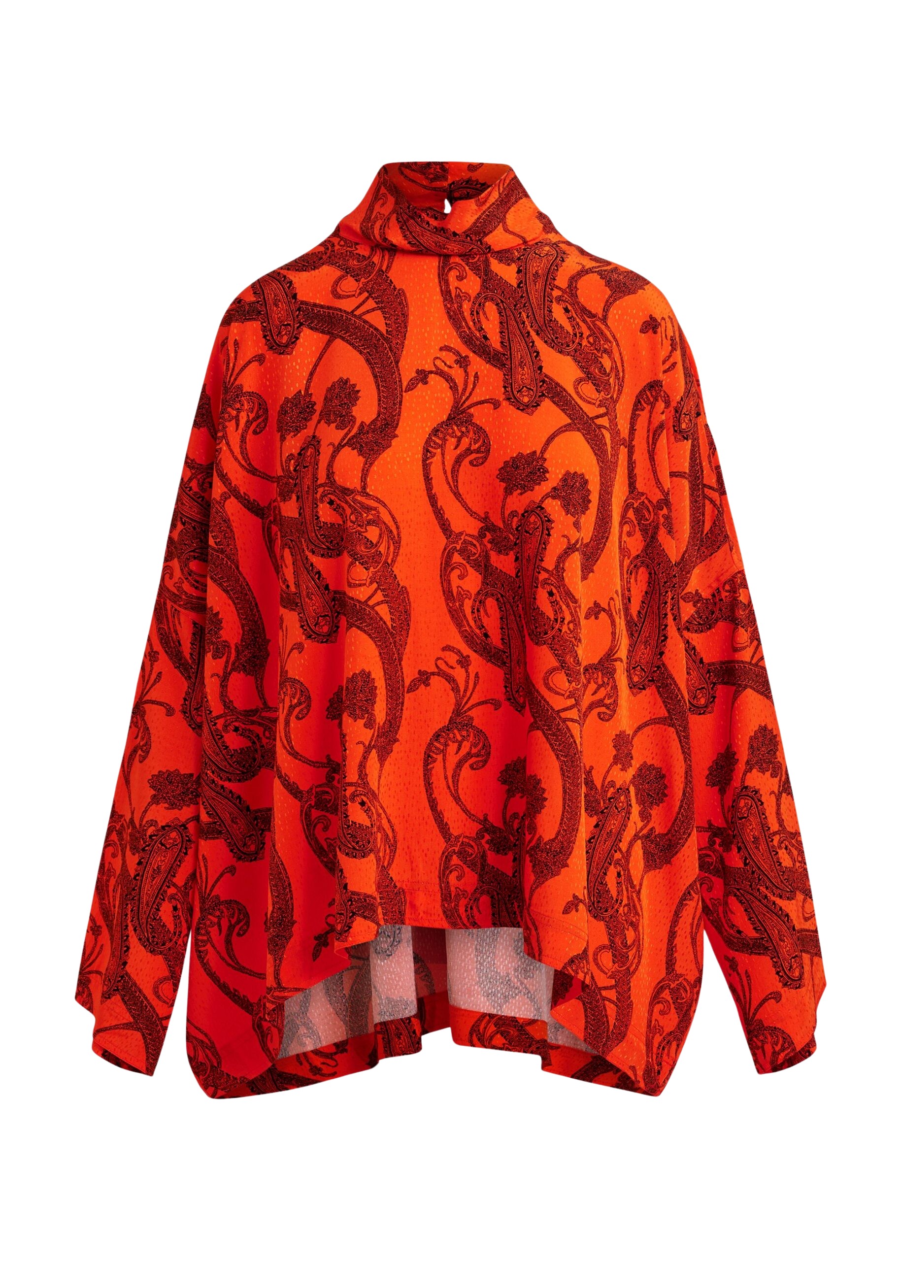 Essentiel Antwerp Orange and black oversized paisley print top with high neck