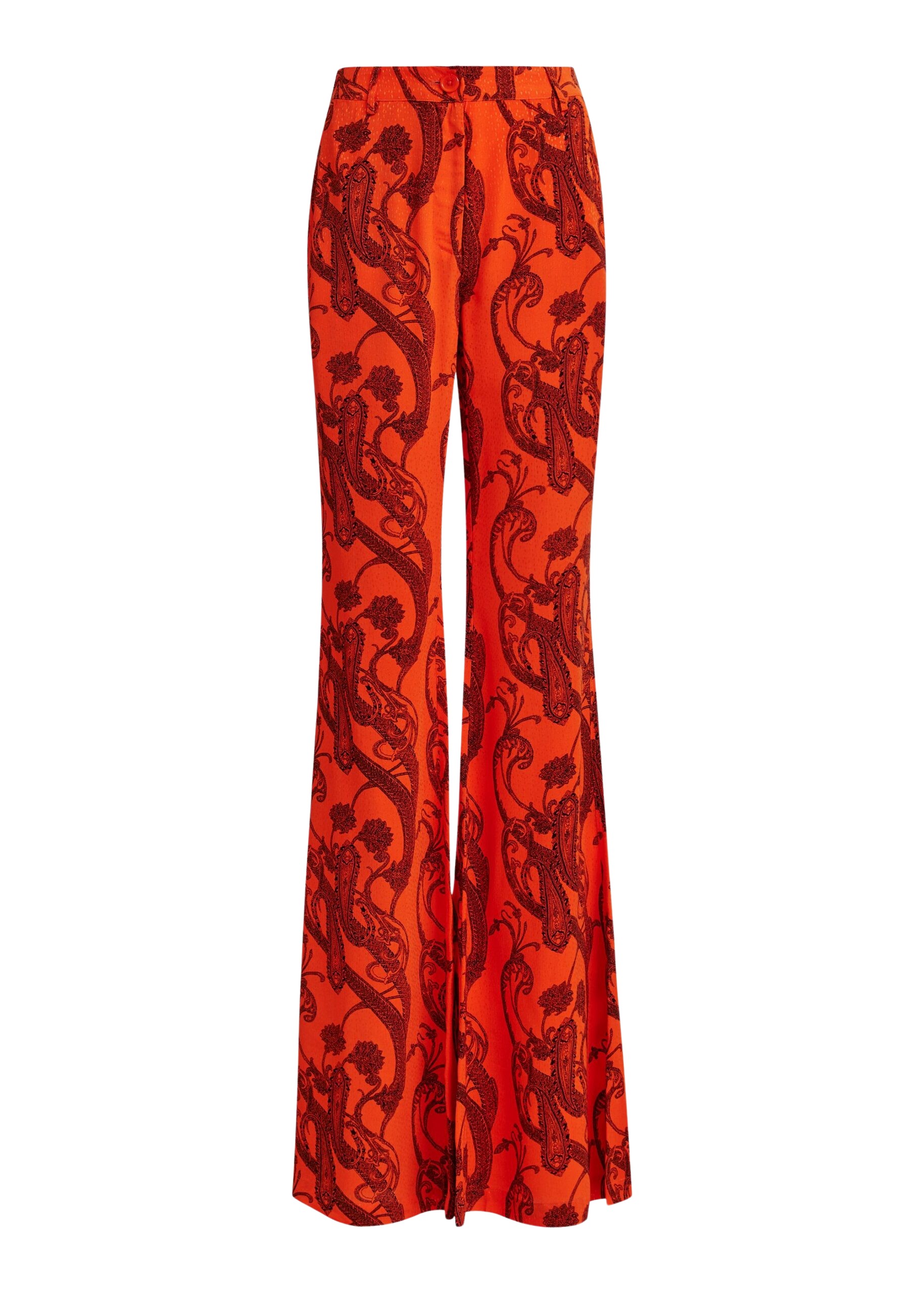 Essentiel Antwerp Orange and black paisley-print flared pants - Essentiel Antwerp Pants - Colorful Belgian Design - Shop at Luxury Shoes 