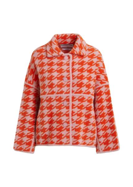 Essentiel Antwerp Orange and dusty pink houndstooth knit cardigan - Essentiel Antwerp Knitwear - Colorful Belgian Design - Shop at Luxury Shoes 