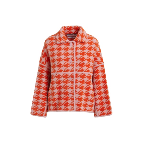 Essentiel Antwerp Orange and dusty pink houndstooth knit cardigan - Essentiel Antwerp Knitwear - Colorful Belgian Design - Shop at Luxury Shoes 