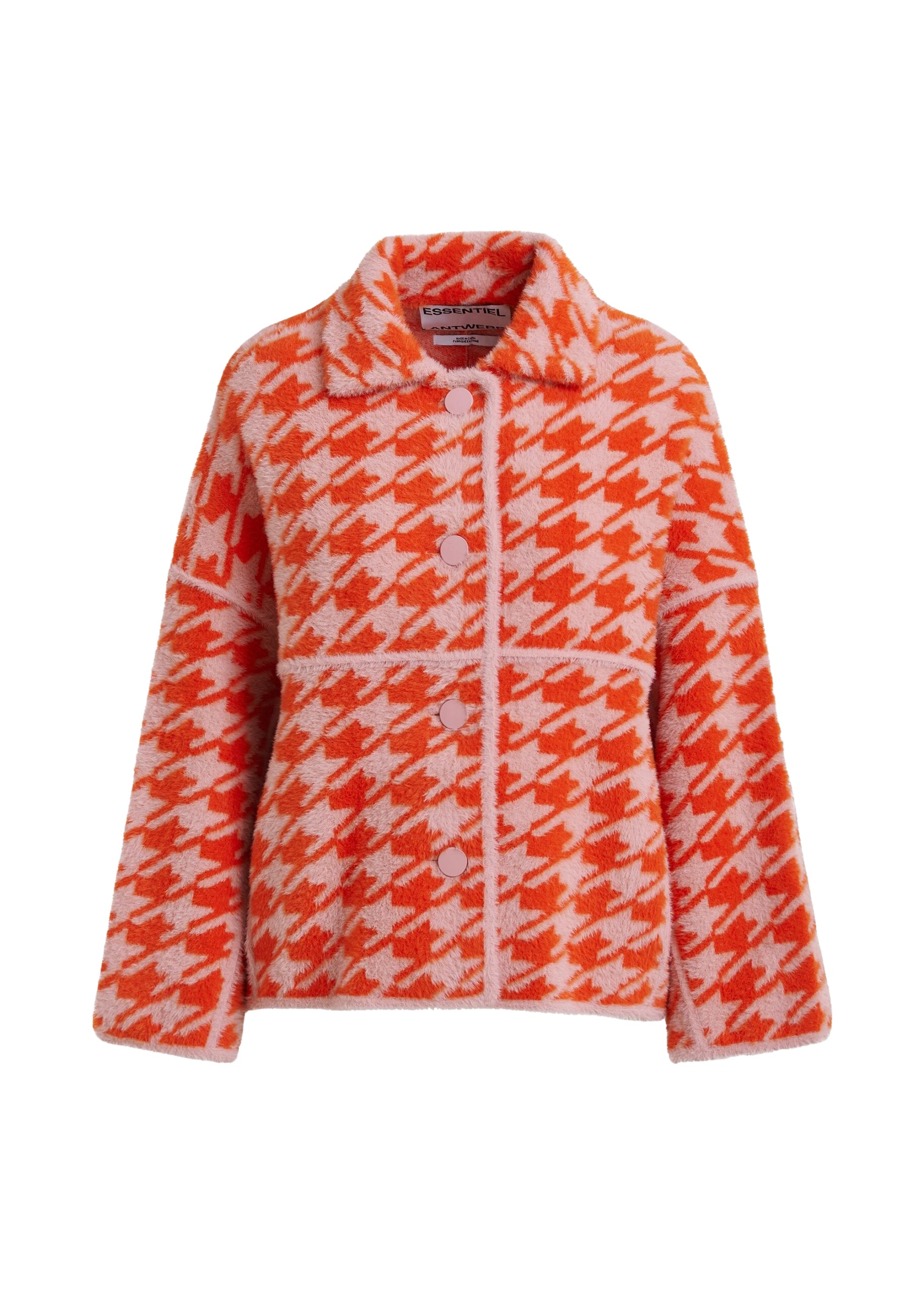 Essentiel Antwerp Orange and dusty pink houndstooth knit cardigan