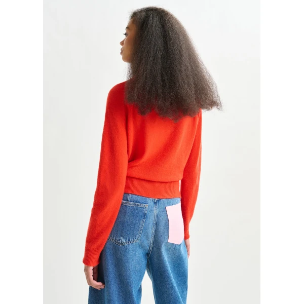 Essentiel Antwerp Orange cashmere sweater with pussy-bow tie - Essentiel Antwerp Knitwear - Colorful Belgian Design - Shop at Luxury Shoes 