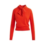 Essentiel Antwerp Orange cashmere sweater with pussy-bow tie - Essentiel Antwerp Knitwear - Colorful Belgian Design - Shop at Luxury Shoes 