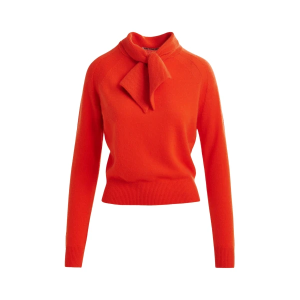 Essentiel Antwerp Orange cashmere sweater with pussy-bow tie - Essentiel Antwerp Knitwear - Colorful Belgian Design - Shop at Luxury Shoes 