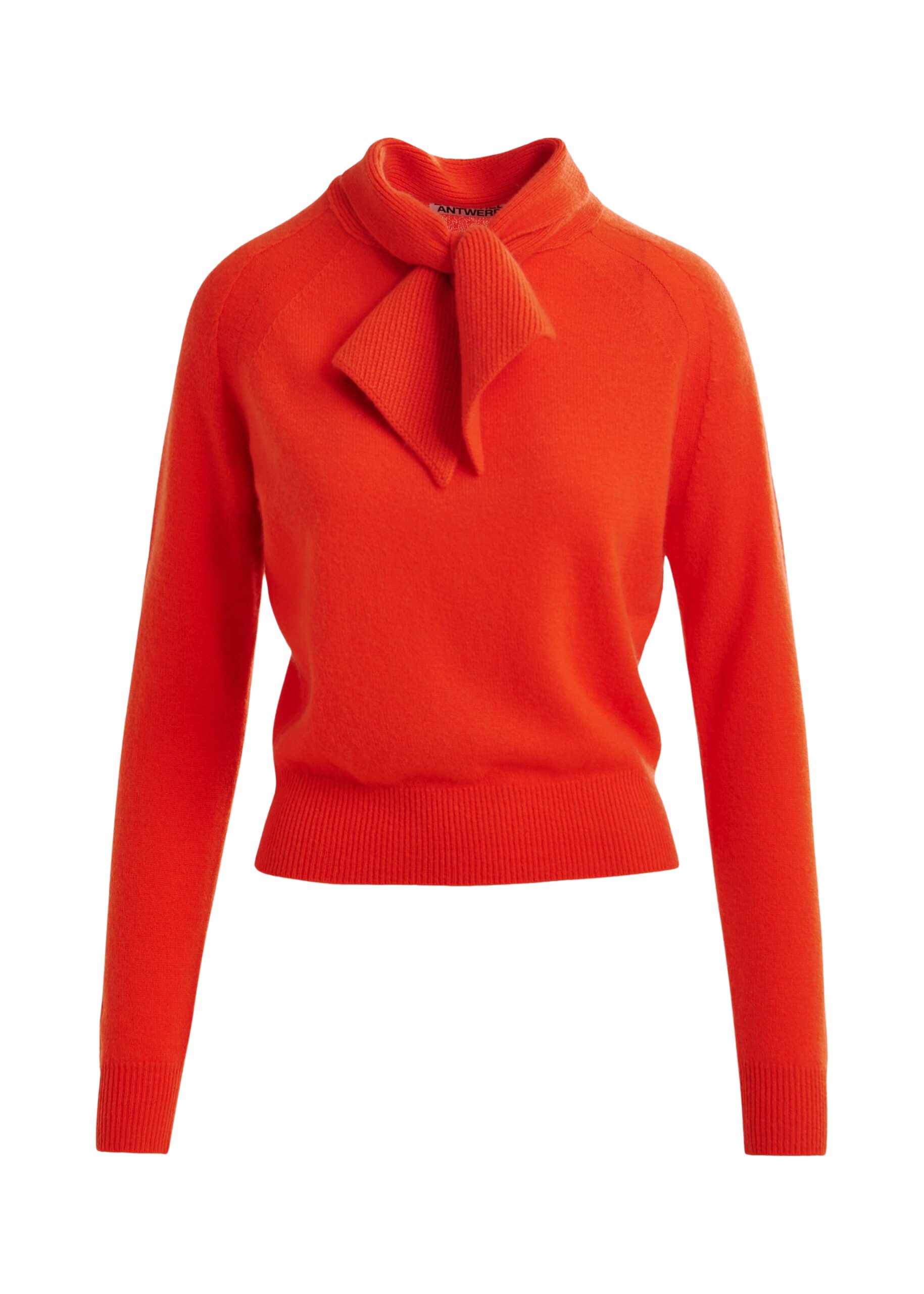 Essentiel Antwerp Orange cashmere sweater with pussy-bow tie