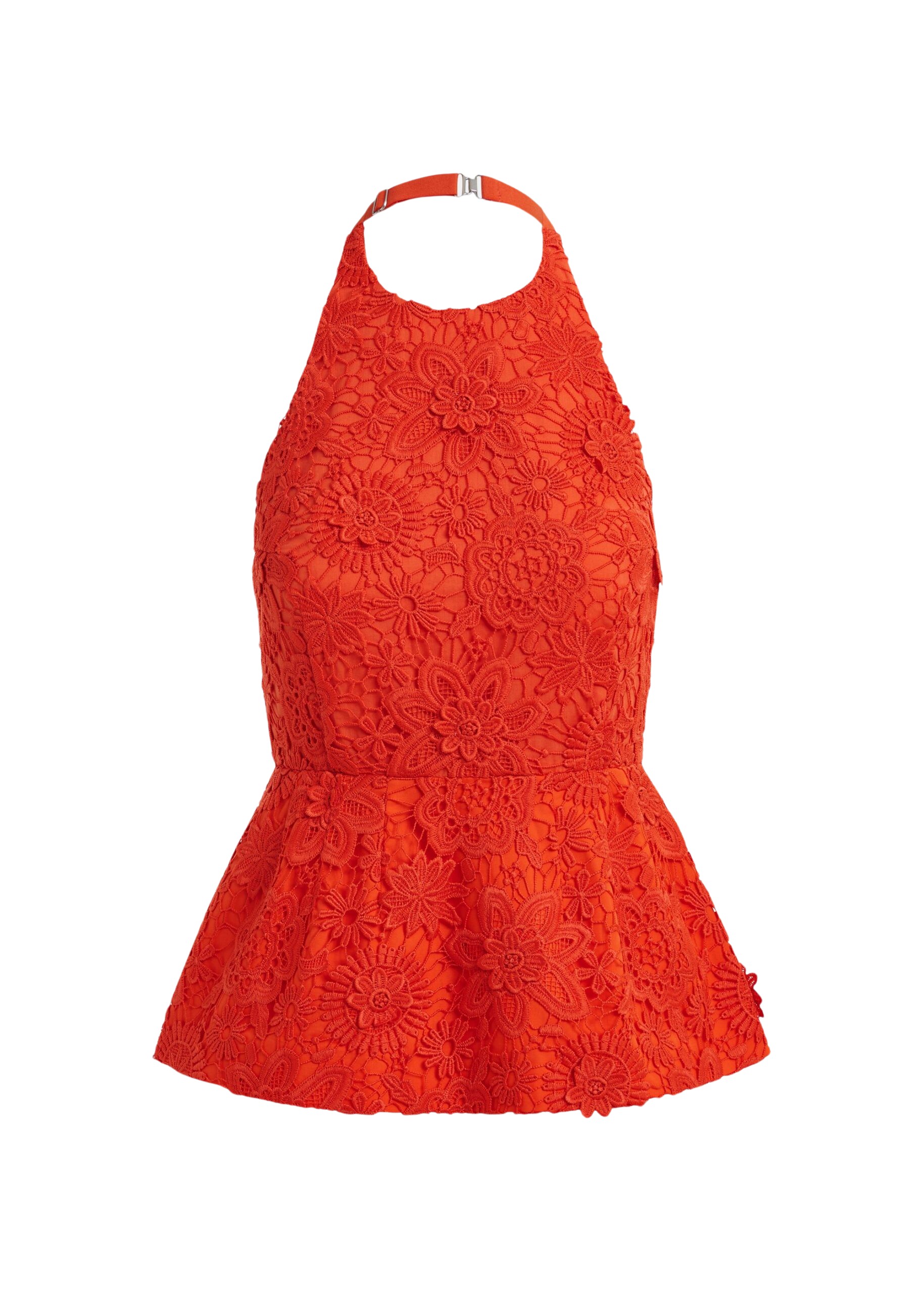 Essentiel Antwerp Orange floral lace halter peplum top