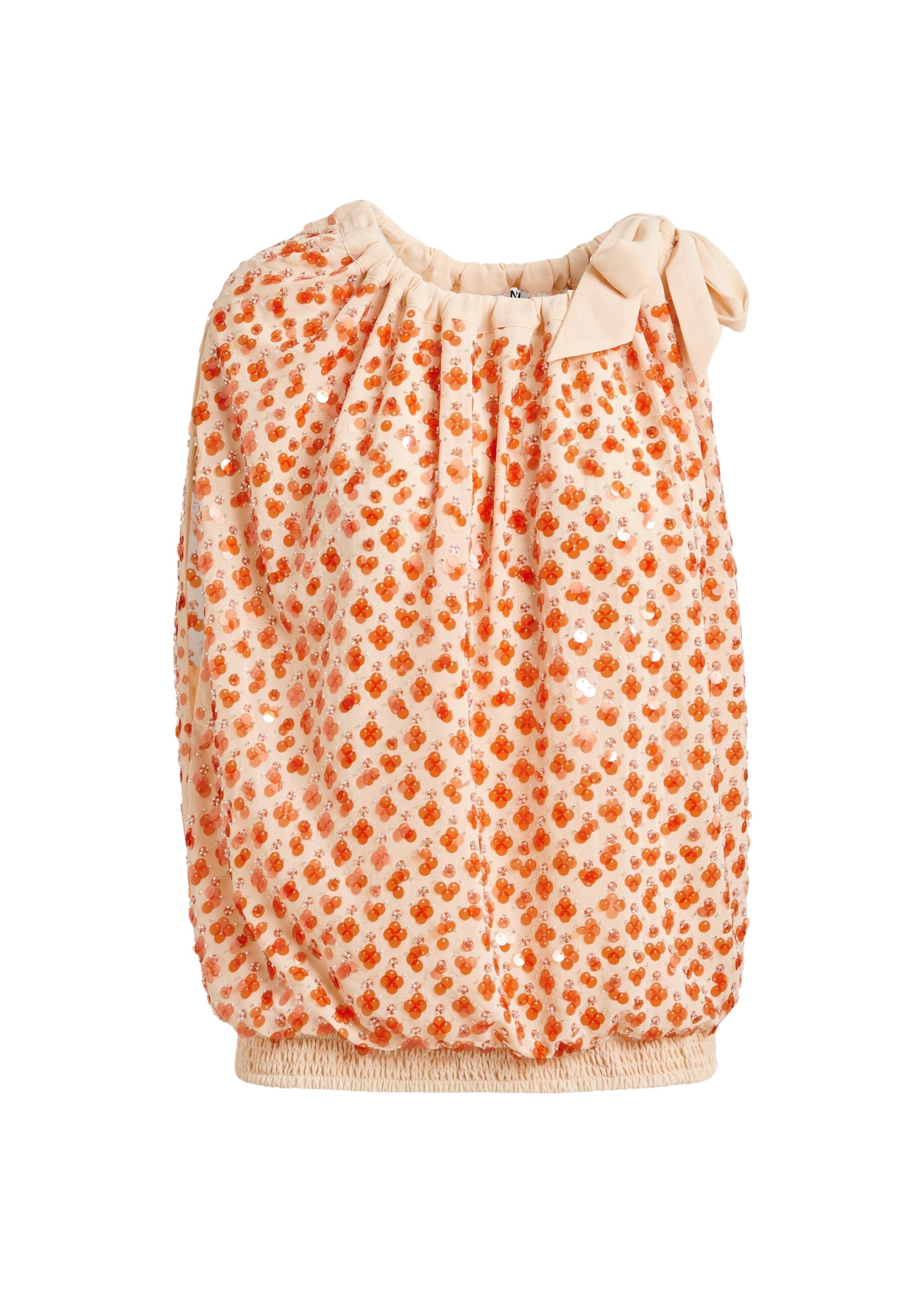 Essentiel Antwerp Orange sequin-embellished asymmetric top with neck-tie ribbon