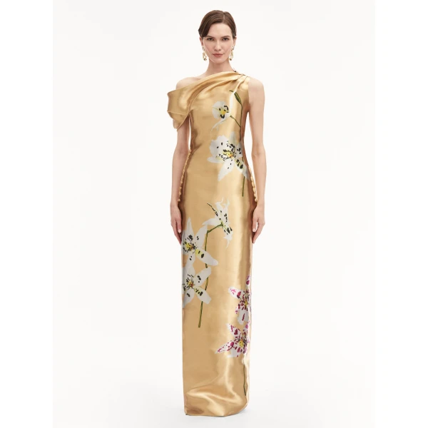 Oscar de la Renta Orchid Gold Metal Organza Gown - Oscar de la Renta Dresses - American Couture - Shop at Luxury Shoes 