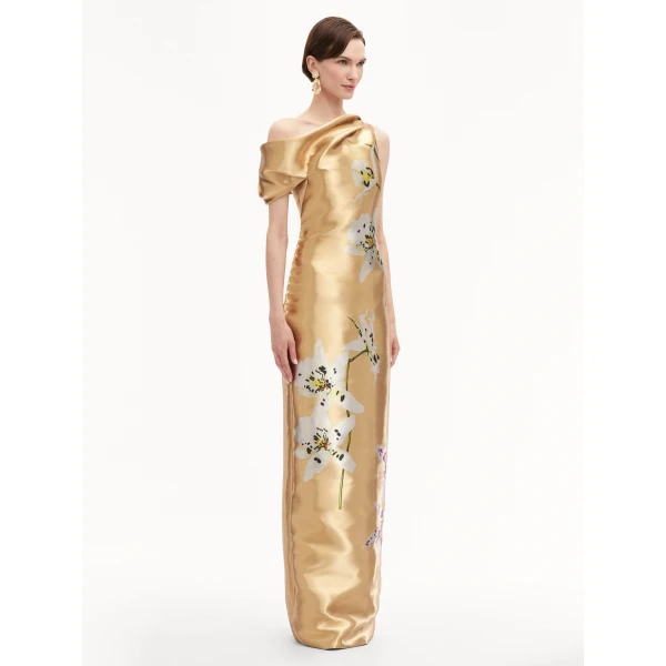 Oscar de la Renta Orchid Gold Metal Organza Gown - Oscar de la Renta Dresses - American Couture - Shop at Luxury Shoes 