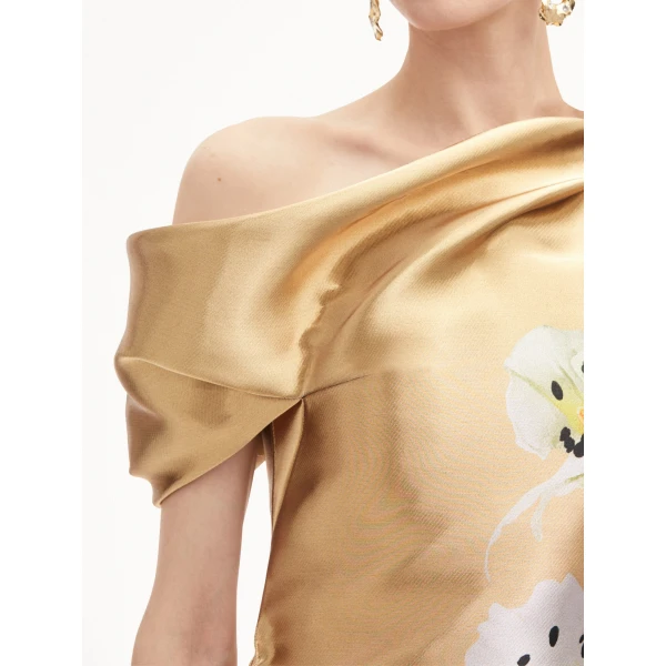 Oscar de la Renta Orchid Gold Metal Organza Gown - Oscar de la Renta Dresses - American Couture - Shop at Luxury Shoes 