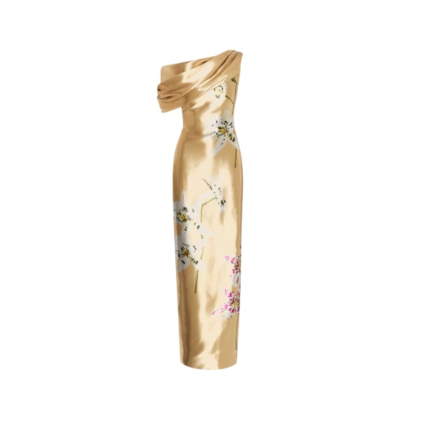 Oscar de la Renta Orchid Gold Metal Organza Gown - Oscar de la Renta Dresses - American Couture - Shop at Luxury Shoes 
