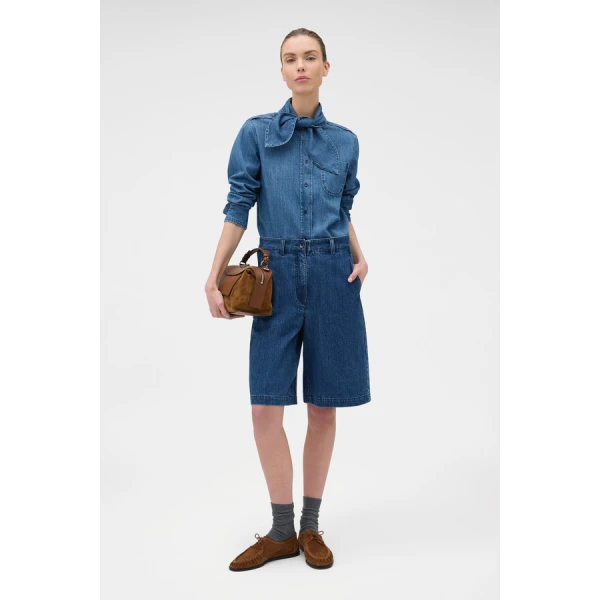 Oroton Denim Tie Neck Shirt - Oroton Tops - Australian Heritage Luxury - Shop at Luxury Shoes 