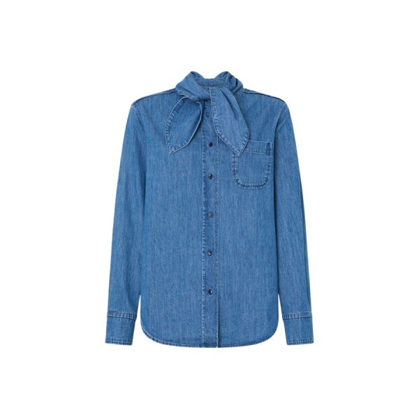 Oroton Denim Tie Neck Shirt - Oroton Tops - Australian Heritage Luxury - Shop at Luxury Shoes 
